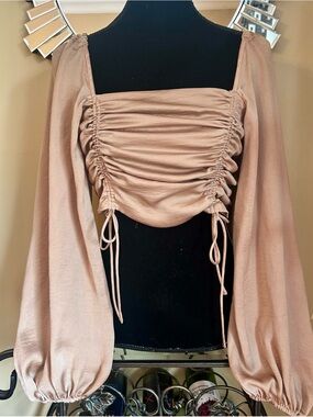 Ruched Drawstring Long-Sleeve crop Top